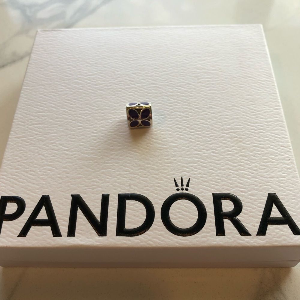 Pandora authentic sterling silver charm - Violet Enamel Flower
